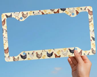 Yellow Chicken License Plate Frame, Farm Animal Car Accessory