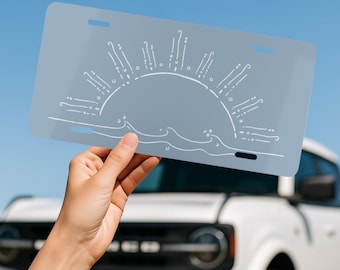 Boho Sunshine License Plate, Blue Coastal Vanity Plate, Beach Car Accessory