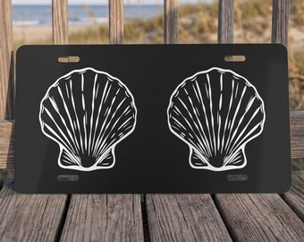 Black and White Seashell License Plate, Coastal Car Accessory