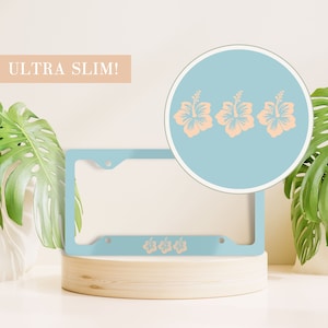 Blue Hibiscus Flower License Plate Frame, Tropical Flower License Plate Cover, Coastal License Plate Holder, Cute Car Accessory