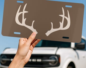 Buck Antler Front License Plate in Brown, Western Car Accessory