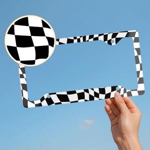 Black and White Retro License Plate Frame, Checkered License Plate Holder, Black License Plate Cover, Trendy License Plate, Cute Car Decor