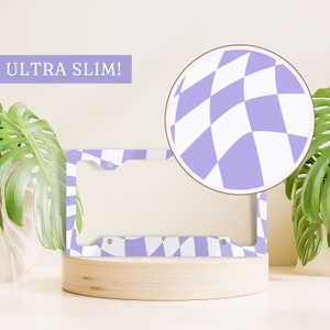 Purple Retro Wavy Check License Plate Frame, Funky Car Accessory