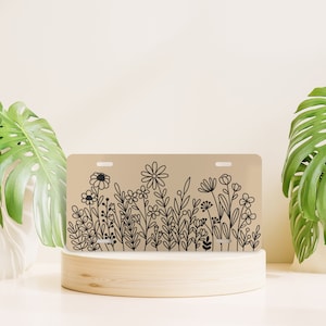 Wildflower Vanity License Plate, Brown License Plate, Boho Front License Plate, Hand Drawn Flowers Front License Plate, Cute License Plate
