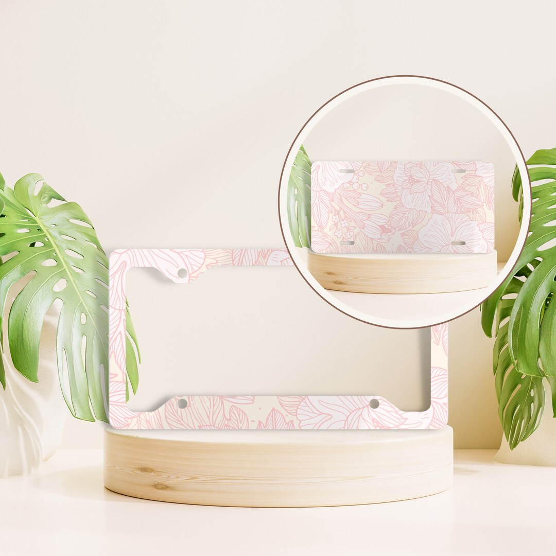 Pink License Plate Frame, Front License Plate, Floral License Plate