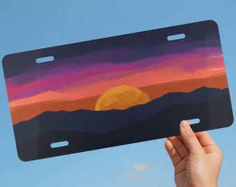 Mountain Sunset Watercolor Front License Plate, Mountain Car Accessory