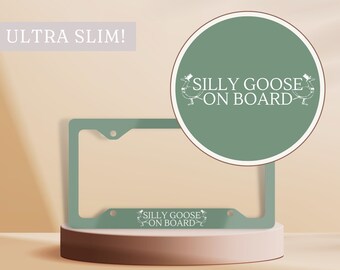 Silly Goose On Board License Plate Frame, Green License Plate Frame, Funny License Plate Holder, License Plate Cover, Cute Car Accessory