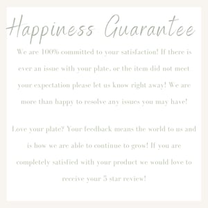 May include: Happiness Guarantee text on a white background. The text states that the seller is committed to customer satisfaction and encourages customers to provide feedback.