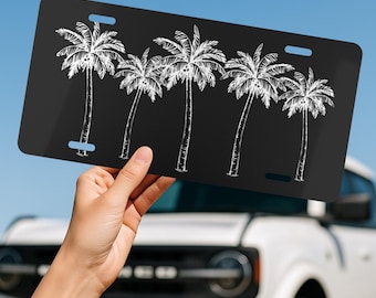 Black and White Palm Tree License Plate