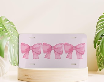 Pink License Plate, Bow License Plate, Front License Plate, Cute Car Accessories, Pink Bows, Coquette Aesthetic, Girly Decor, Vehicle Decor