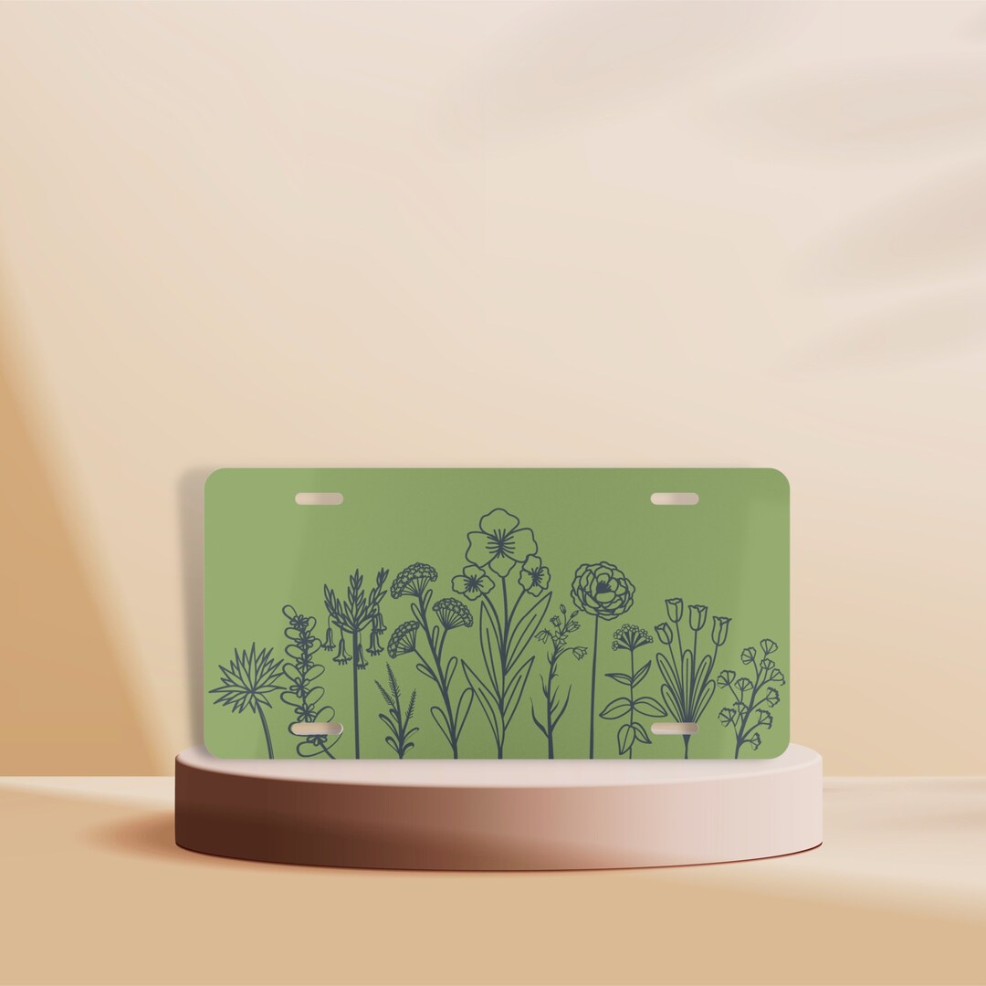 Wildflower License Plate Green Floral License Plate Cute Etsy