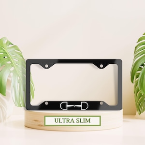 Equestrian License Plate Frame, D-ring Bit License Plate Frame, Black License Plate Cover, Equestrian Accessory, Cute Car Accessory