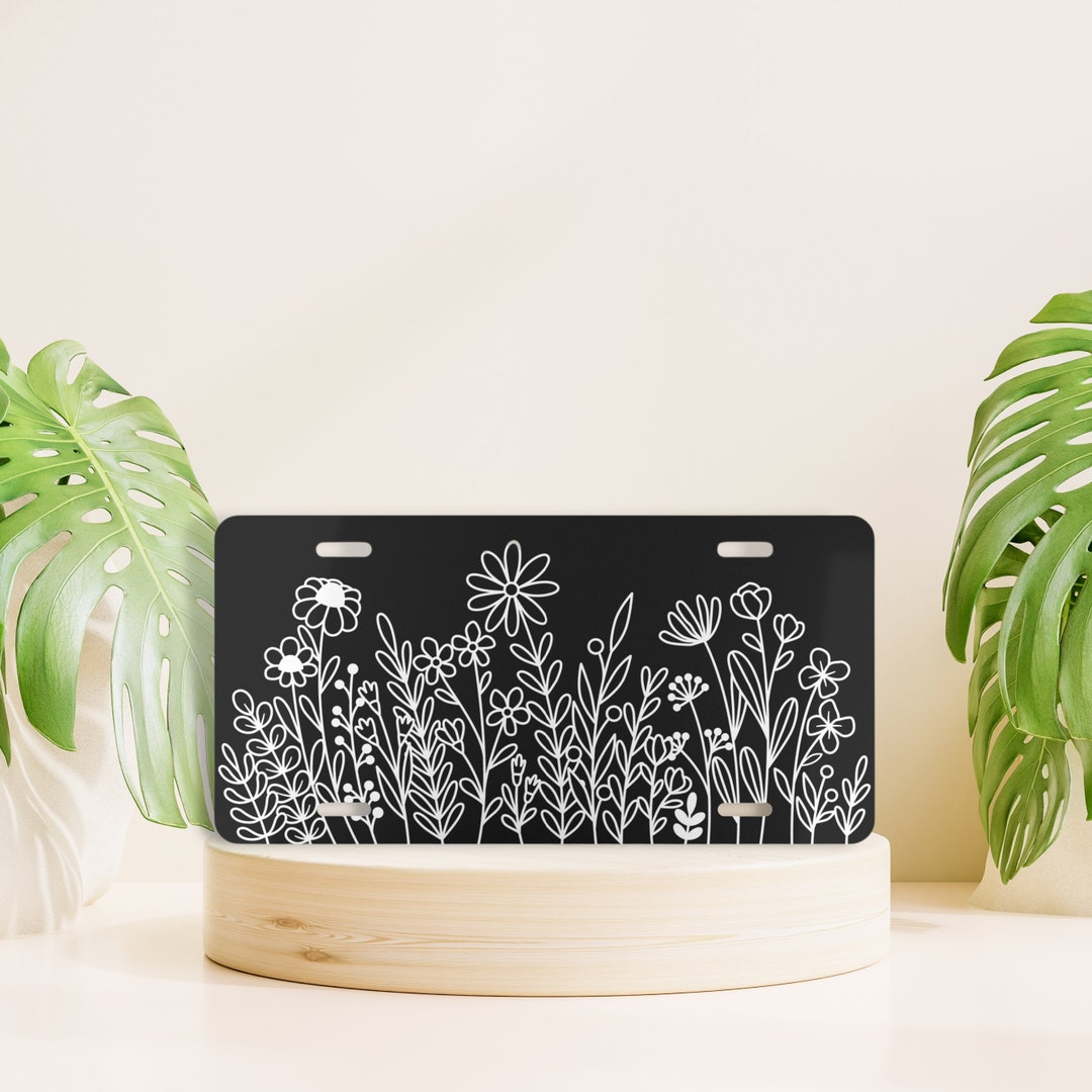 Wildflower License Plate, Black and White Vanity License Plate, Minimal