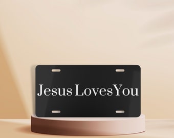 Jesus License Plate, Jesus Loves You Decor, Black Front License Plate, Christian License Plate,Faith Vanity License Plate,Cute Car Accessory