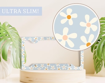 Daisy Metal License Plate Frame, Blue License Plate Frame, Floral License Plate Holder, Cute License Plate Frame