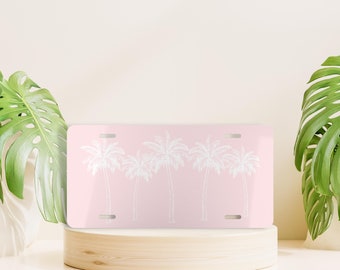 Pink License Plate, Palm Tree License Plate, Coastal License Plate, Beach Front License Plate, Cute Car Accessory, Pink Vanity License Plate