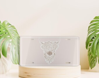 Cow Front License Plate, Western License Plate, Highland Cow Vanity License Plate, Western Car Accessory, Girls Gift Idea, Cowgirl Decor