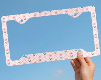 Dainty Pink Coquette Floral License Plate Frame, Girls Car Accessory