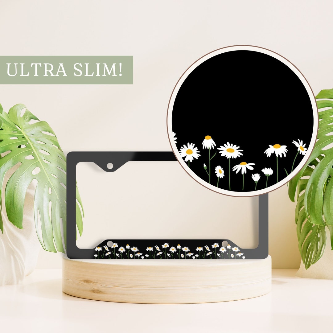 Daisy License Plate Frame, Black License Plate Frame, Wild Flowers