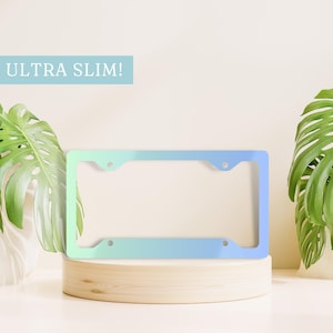 Colorful License Plate Frame, Blue License Plate Frame, Retro License Plate Holder, Cute Car Accessories, Ombre Metal License Plate Frame