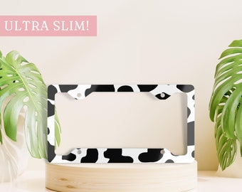 Cow Print Metal License Plate Frame, Cute License Plate Frame, License Plate Frame Metal, License Plate Frame Black