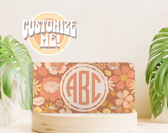Floral Monogram License Plate, Custom Front License Plate, Orange Flower License Plate, Personalized Vanity License Plate, Monogram Gift