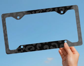 Black and Grey Cheetah Print License Plate Frame, Leopard Print Car Accessory
