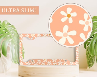 Orange Daisy Floral License Plate Frame, Cute Car Accessory