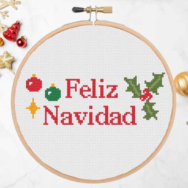 Feliz Navidad Cross Stitch Pattern | Instant Download PDF | Spanish Christmas Greeting