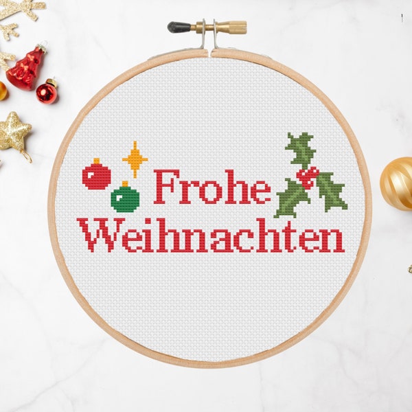 Frohe Weihnachten Cross Stitch Pattern | Instant Download PDF | German Christmas Greeting