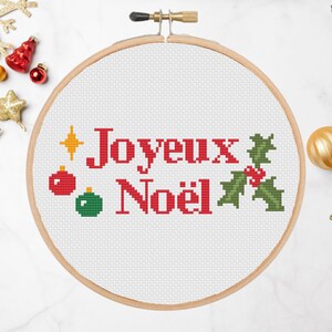 Joyeux Noël Cross Stitch Pattern | Instant Download PDF | French Christmas Greeting
