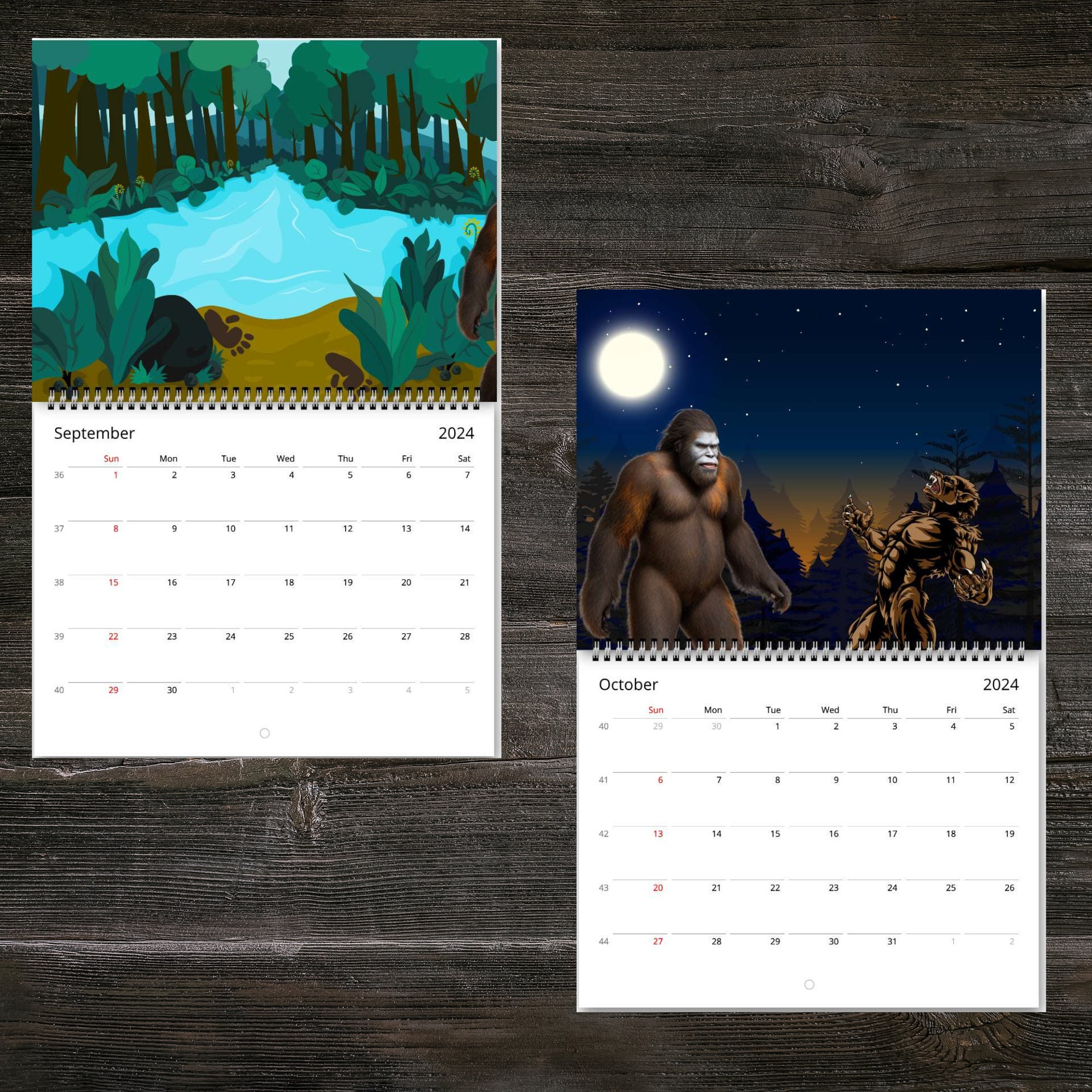 Bigfoot Calendar, Bigfoot Feet, Sasquatch Signs, Sasquatch Gift, 2024