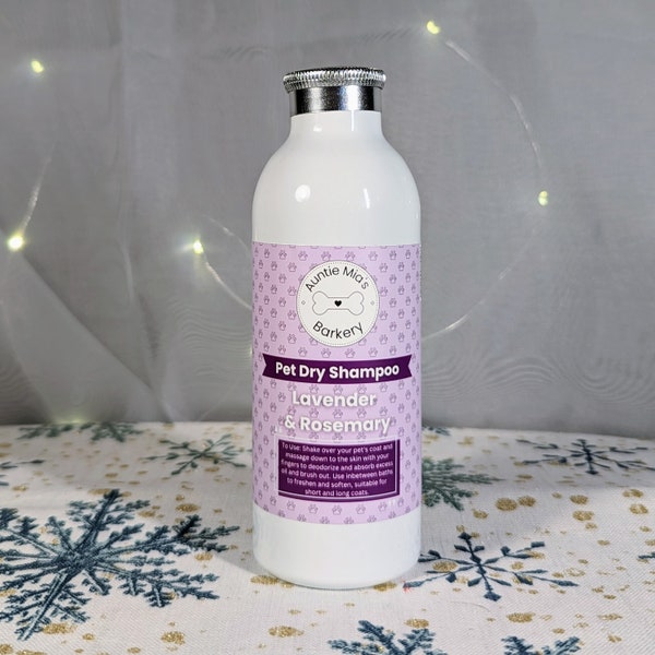 Shampooing sec pour chien | Lavande et romarin | Shampooing sec naturel pour animaux de compagnie | Sans plastique | Shampoing sec aux huiles essentielles pour tous types de fourrure