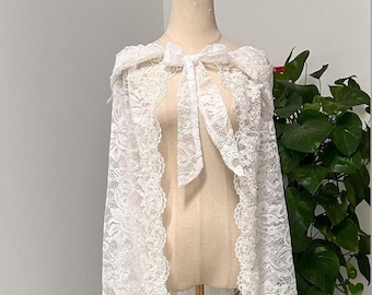 Bohemian Hooded Wedding Cloak with Flower Lace Trim, Fairy Floral Lace Bridal Cape, White Wedding Veil, Alternative Veil,Black Hooded Cape