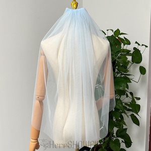 Light Blue Tulle Wedding Veil, Solid Tulle Bridal Veil, Minimalist Wedding veil Short Elbow Veil Fingertip Veil, Blue Wedding Veil with Comb