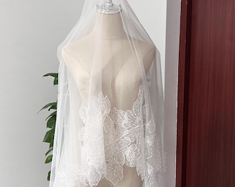 Dreamy Blusher Wedding Veil, Romantic Bridal Veil, 2 Tier 118&quot; Cathedral Veil With Blusher, Handmade Veil Blusher Veil 2 layers Bridal Veil