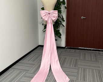 Oversized Ribbon Bow Double Taffeta Bow with Long Train Pink Satin Wedding Bow, Detachable Ribbon Bow Bridal Wedding Decoration Bows Custom