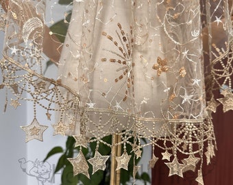 Starry Stars Moons Elbow Veil Sparkle Wedding Veil with Star Pendants Gold Bridal Veil Blush Tulle Veil Celestial Witch Glitter Star Veil