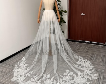 Bohemian Flower Wedding Over Skirt Open Front,Forest Wedding Dress Floral Lace Detachable Skirt,Bridal Lace Overskirt,Removable Bridal Skirt