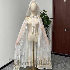 Vintage Golden Phoenix Cape with Hood, Gothic Hooded Cape for Cosplay Party Festival Black Long Capelet Halloween Witch Cloak Silk Chiffon