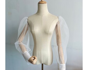Puffy Ivory Tulle Sleeves, Detachable Wedding Dress Sleeves