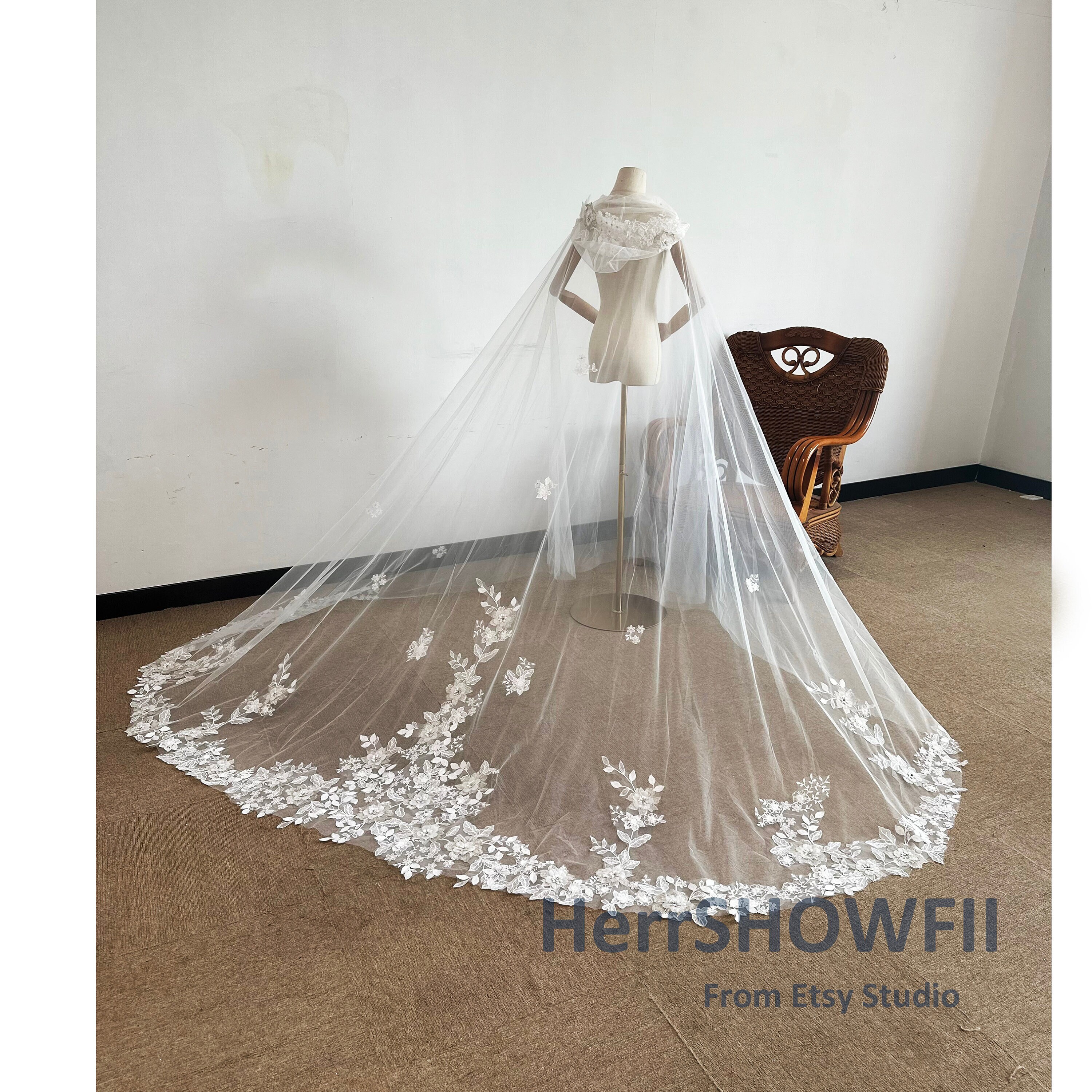 フェアリーベール/fairly veil 230 CM Wedding Veil for Faerie, Fairy Flowery Lace Bridal Veil