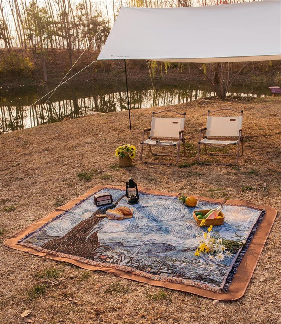 Van Gogh Starry Sky Blanket Boho Cuddly Blanket, Blanket, Bedspread & Vanlife Blanket Duvet for