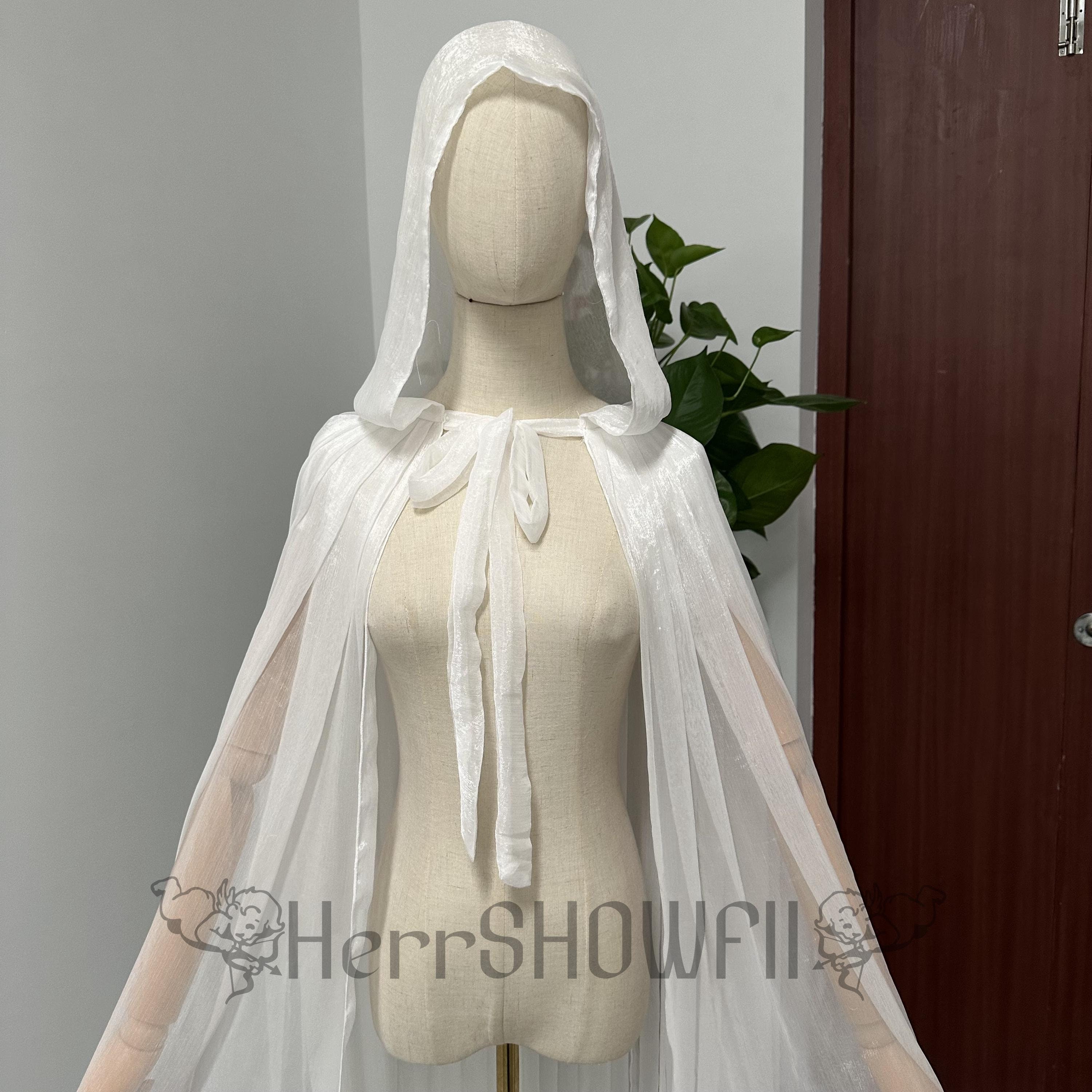 Gothic Hooded Cape, White Cloak with Hoodie, Hunter Green Cape for Cosplay Party Festival Long Capelet Halloween Witch Cloak with Hoodie