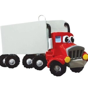 SEMI TRUCK Red and Grey and Blue Personalized Christmas Ornament