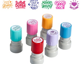 Stamp Enjoy - Self-Ink Flash Stamp Set, Multicolor Teacher Stamps, Office Stationery Stamps, Pre-Inked, and Premium Ink Refill