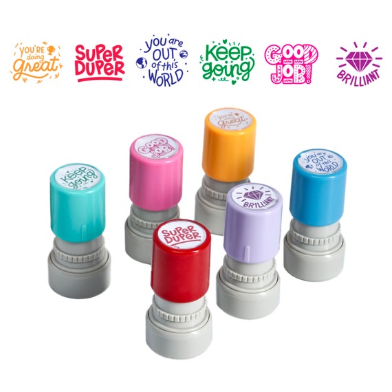 Stamp Enjoy - Self-Ink Flash Stamp Set, Multicolor Teacher Stamps, Office Stationery Stamps, Pre-Inked, and Premium Ink Refill