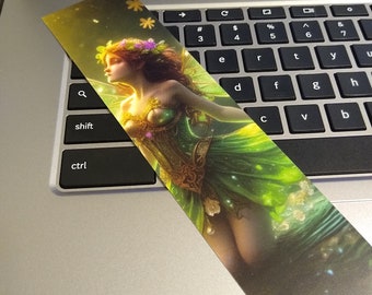 Digital Image paper bookmark with a Fairy in water with clovers. No tassel but one can be added, single side image, matte finish.