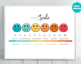 Pain Scale, Child Pain Scale, School Nurse Poster, Emotions Pain Scale, Landscape Pain Scale, Nurse Doctor Office Decor, Pediatrics