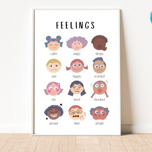 Feelings Poster: Kids Emotions Chart, Therapy Decor (Digital Download)